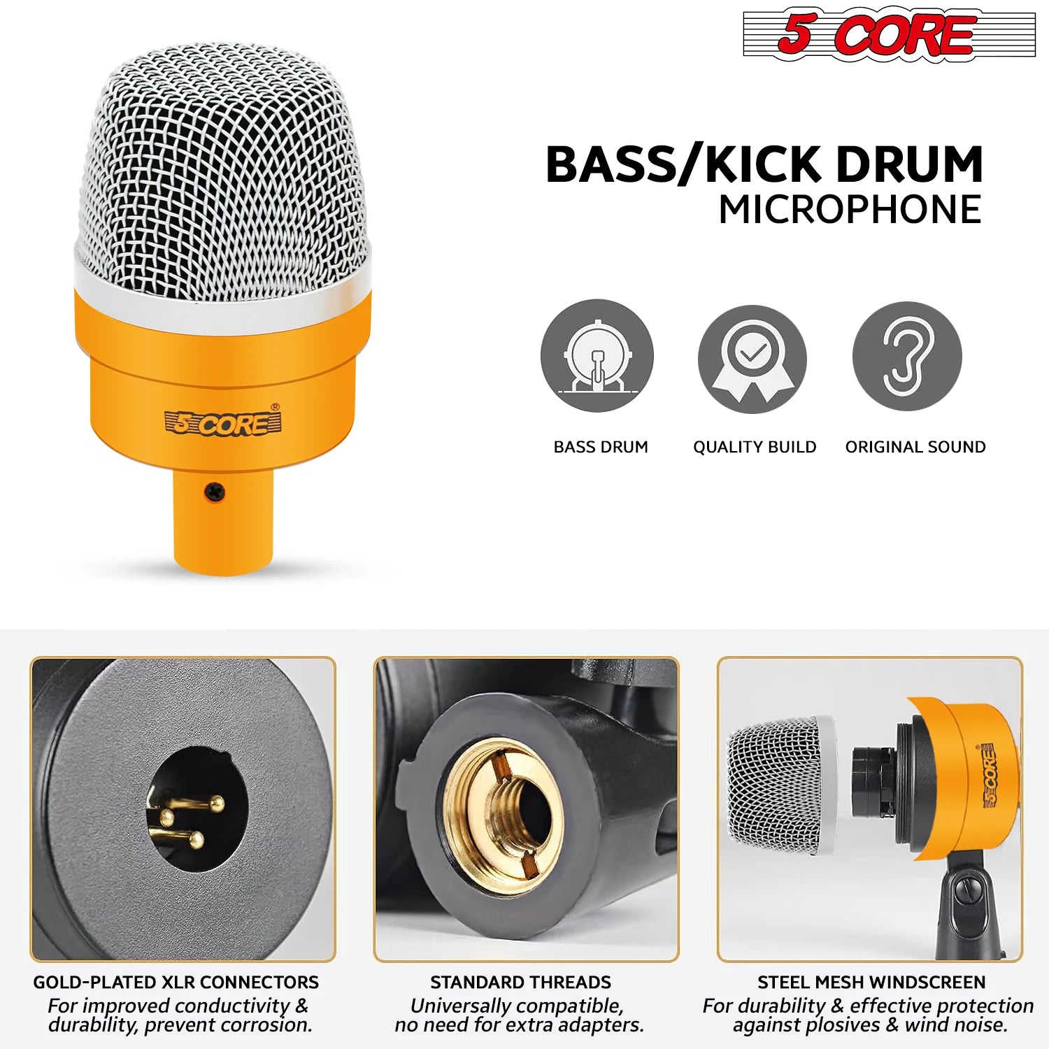 5Core Drum Mic Kit 7 Pcs Kick Basstom Snare Dynamic Microphone Instrument Mics Set Yellow